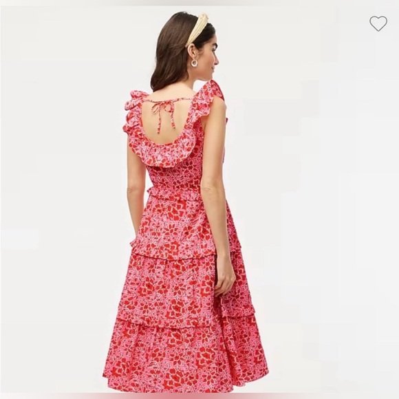 J.Crew Red Floral Ruffle Tiered Midi Dress Size 6 - Picture 2 of 4